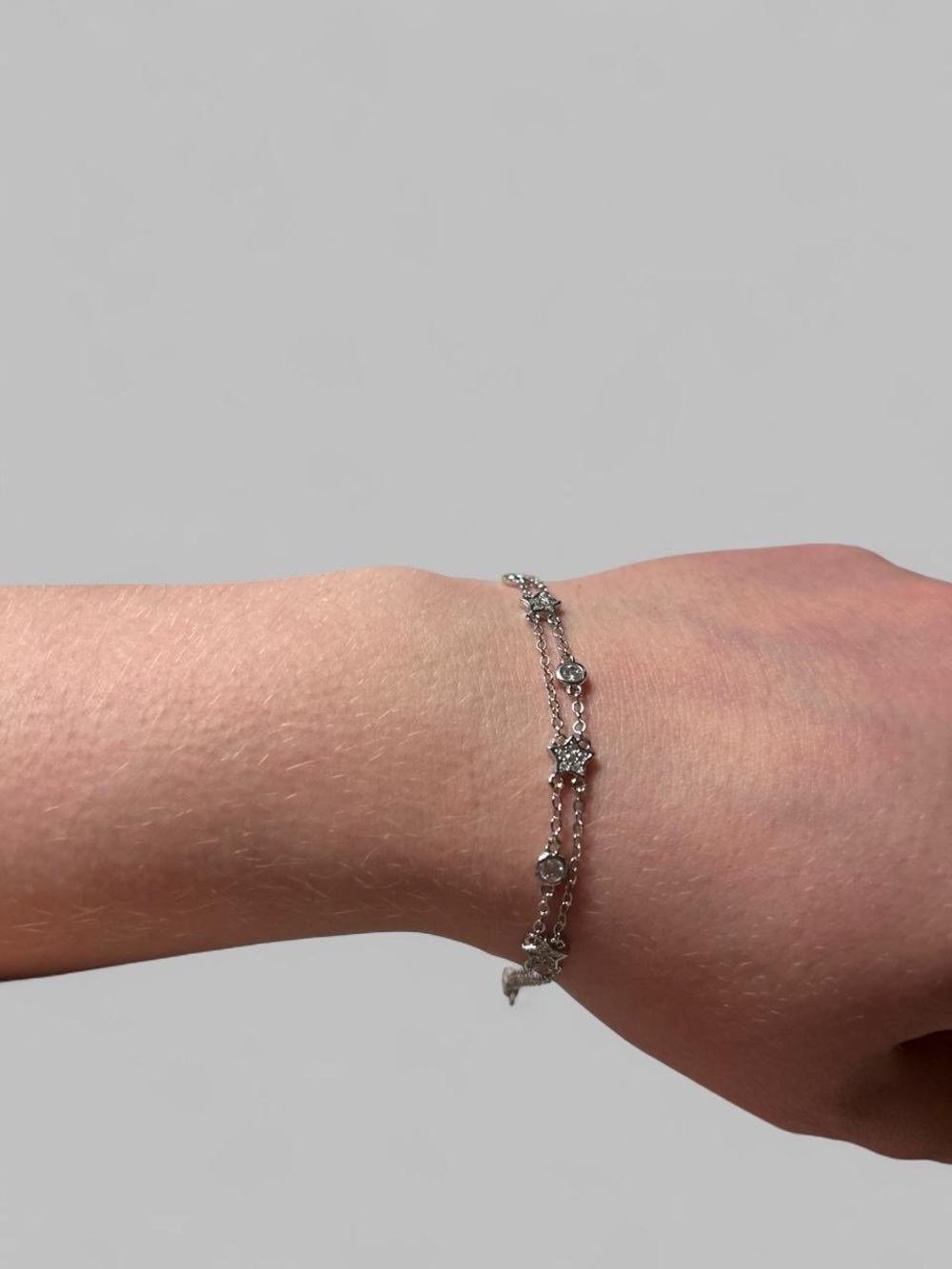 18K White Gold-Filled Double-Chain bracelet featuring Sparkling CZ Stars